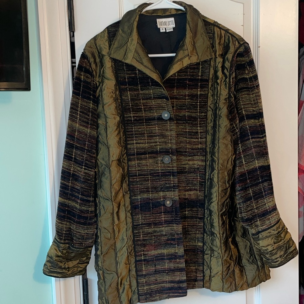 Barbara Perry brown & dark green jacket women’s size small vintage button down